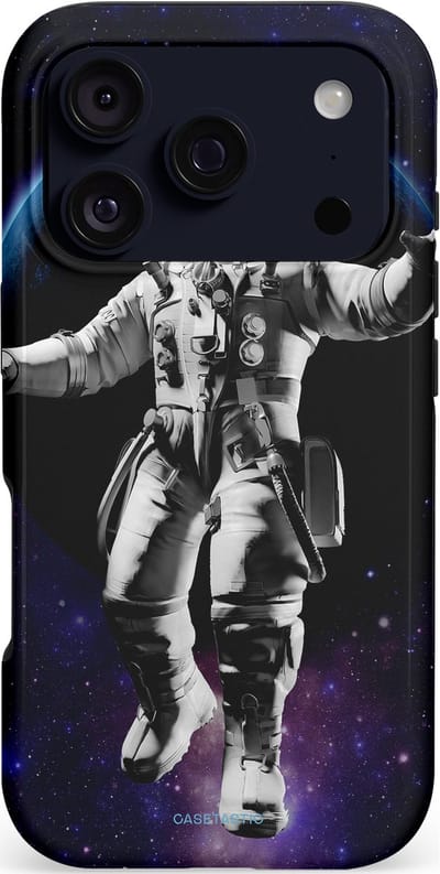 Casetastic hoesje geschikt voor Apple iPhone 17 Pro - MagSafe - Dubbellaagse bescherming - Zweven tussen ruimte en tijd - Fashion Case - Donkerblauw Zwart Grijs