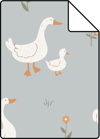 Proefstaal ESTAhome behang schattige ganzen blauw - 26.5 x 21 cm - 131828-S