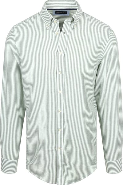 Steppin' Out Overhemd Linen Cotton Streep Groen - Maat M - Heren - Casual Shirt