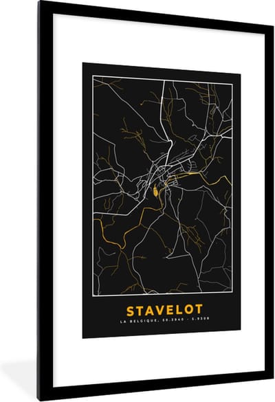 Fotolijst incl. Poster - Goud - Stadskaart - Plattegrond - Stavelot - Kaart - 80x120 cm - Posterlijst