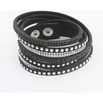 Lange Leren, Hot Diamond Armband Meerlaagse Geweven Armband Dames, Jane Ra Sieraden zwart