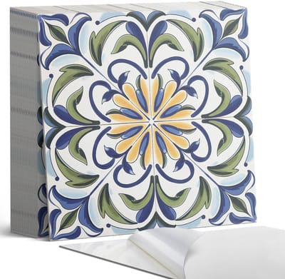 Coloray Plaktegels - Plantenpatroon met bloemen Zelfklevende Tegels - 20 cm x 20 cm - Blauw Plaktegels - 20 stuks - Vierkant PVC Tegels - Plaktegels Badkamer - Plaktegels Vloer - Vinyl Tegels - Wandtegel Zelfklevend