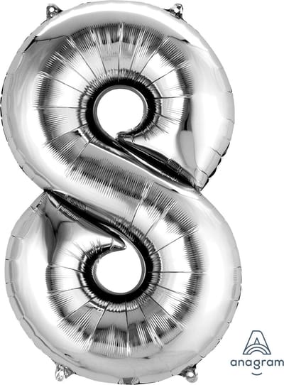 Ballon Zilver Cijfer 8 - 86cm