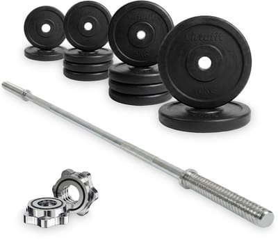 VirtuFit Rubberen Halterset - 60 kg - Volledige set - Incl. Halterstang, Halterschijven en Veerclipsluitingen