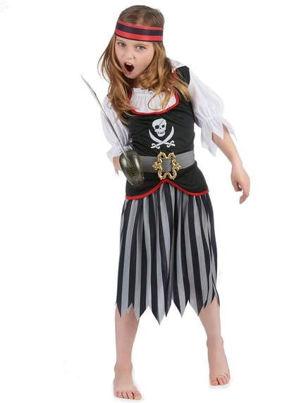 Vegaoo - Zwart en grijs gestreept piratenkostuum voor meisjes