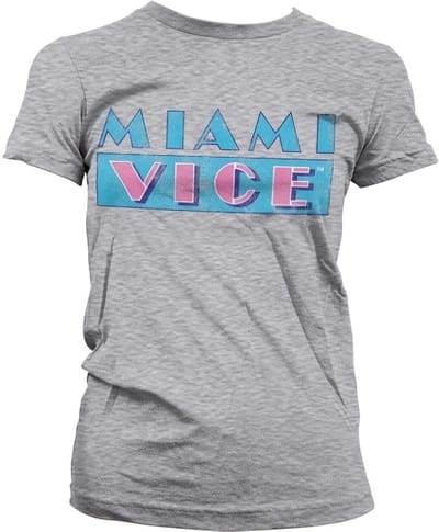 Miami Vice T-shirt voor dames met verweerd logo, meisjesachtig, heather-grijs