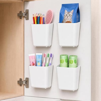 4 stuks keukenkastorganizer, koelkastorganizer, zelfklevende wandgemonteerde opbergdoos, kast, badkamer, koelkast, kleine voorwerpen, organizer, beige, 14 x 7,5 x 13,5 cm