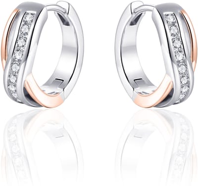 Jewels Inc. - Oorbellen - Oorringen gezet met Zirkonia - 4mm Breed - 13.5mmØ - Bi-color Roségoud Verguld Zilver 925