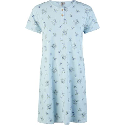 By Louise Dames Nachthemd Korte Mouw Blauw Gebloemd - Maat S