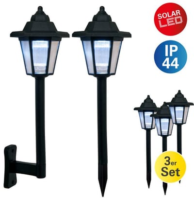 Set van 3 LED Solar Grond-of Muurlampen Kunststof Totale hoogte 43,5cm Koel wit licht