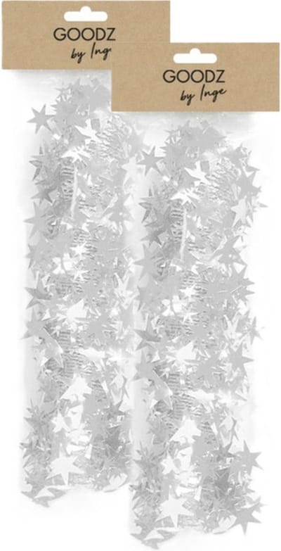 2x inge christmas goods spiraal kerstslinger - wit -folie - 750 cm- sterren -kerstboomslinger