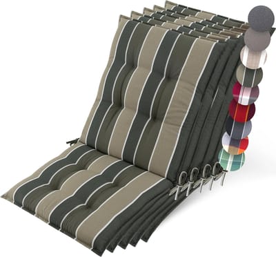 Beautissu Sun-NL – Set van 5 Premium Lage Rugleuning Kussen 100x50 cm - UV-bestendig & 8cm Dik Kussen Tuinstoelkussen Antislip Bevestigingsbanden – Stevige Stof Groen Gestreept