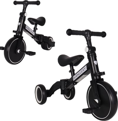 Born Lucky 4 in1 Driewieler / Loopfiets & Balance Bike - Zwart