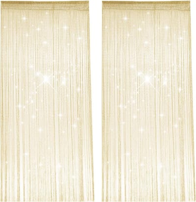 Draadgordijn 100x200 cm met glanzende kwastjes in beige en geel - vliegengordijn en kamerverdeler voor deur en raam - geschikt voor bruiloften, cafés en restaurants.