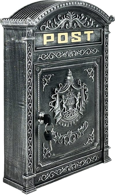 Brievenbus antiek - muur - met slot - 44,5 x 31 x 9,5 cm - grijs