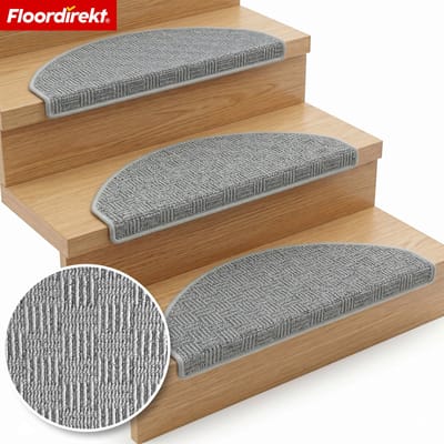 Floordirekt Trapmat Monaco - Antislip Stufenmat van Polypropyleen - Halfronde Vorm - 15 Stuks - 23,5 x 65 cm - Grijs - Robuust, Geluiddempend & Onderhoudsvriendelijk - Ideaal voor Veilige en Comfortabele Trappen