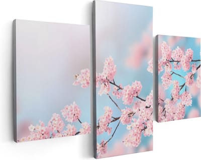 Artaza Canvas Schilderij Drieluik Roze Bloesem Bloemen - 90x60 - Foto Op Canvas - Canvas Print