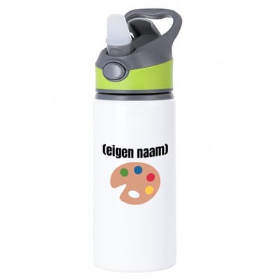 Hacebo® - kleurenpallet met eigen naam waterfles met rietje groen - Kunst - kunstenaars/kunstenaressen - iemand die houdt van kunst of kunst maken - verjaardag - cadeau - kado - water fles - 650ML
