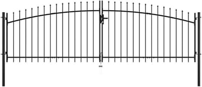 Dubbele Vleugelpoort - Tuinpoort Hekwerk - Tuin Afscheiden - Speerpunten en Versterkingen - 400 x 200 cm - Zwart