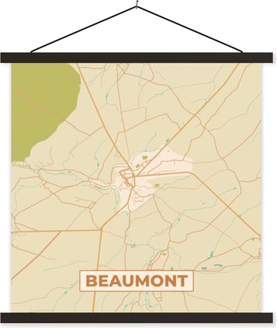 Posterhanger incl. Poster 60x60 cm - Schoolplaat - Beaumont - Plattegrond - Stadskaart - Vintage - Kaart - Textielposter - Zwarte latten - Stadskaart