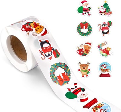 500 Stuks Kerststickers in 8 Stijlen voor Creatieve Projecten, met Rendieren, Kerstman en Kerstlabels voor Verpakkingen en Kaarten