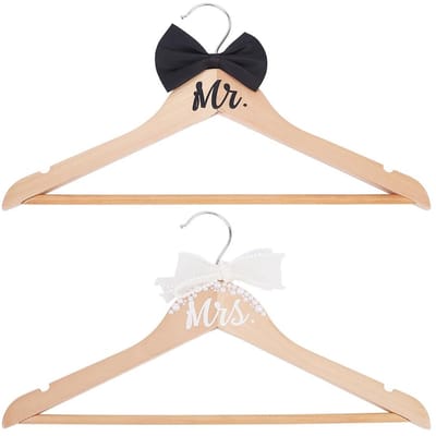 Dailygoods - Mr en Mrs Hangers Set - Houten Kledinghangers voor Trouwjurk en Smoking