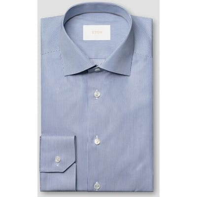 Eton Overhemd Luxury Striped Poplin Weave Organic Supima Cotton Blauw / male
