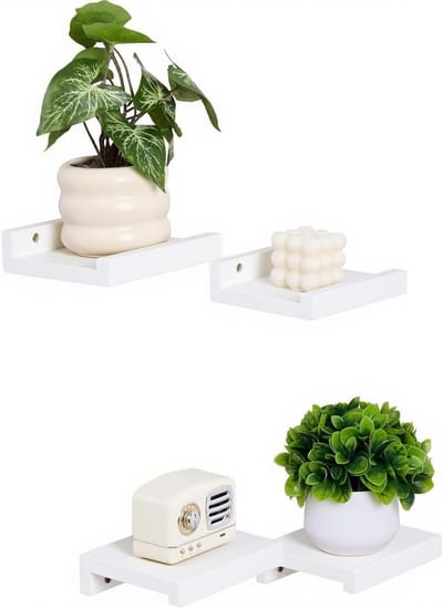Set van 4 Witte Drijvende Planken van Massief Grenen voor Wanddecoratie, Ideaal voor Kleine Items in Slaapkamer en Woonkamer