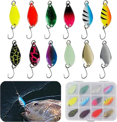 12-delige Lepelset voor Forelvissen, 2.5g, 3cm, Met Enkelhaken, Wobblers en Spinner Lures voor Snoek, Zander en Baars