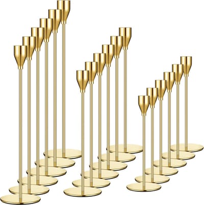 Set van 18 Gouden Metalen Kandelaars voor Taper Kaarsen - Elegante Tafeldecoratie