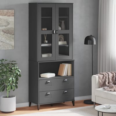 vidaXL - Hoge - kast - VIKEN - 80x40x200 - cm - massief - grenenhout - antracietgrijs