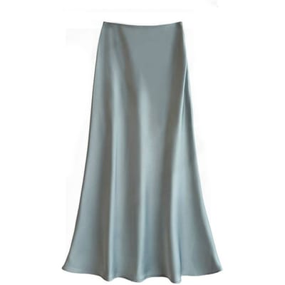 Hoge Taille Slankmakende Midi Lengte Satijn Acetaatzijde Gladde Halve Rok Lente/zomer Wikkel Billen Fishtail A-lijn Lange Rok 4XL groen/grijs