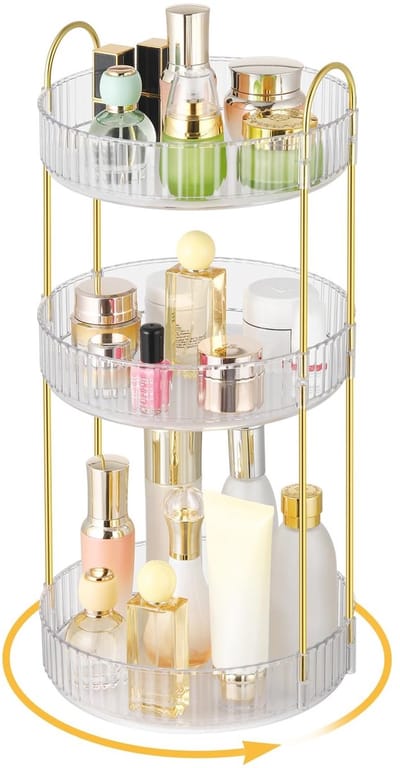 Golden crown - Make-up cosmetica-organizer - Draaibaar en multifunctioneel - Transparant - 3 lagen - Ideaal voor make-uptafel en badkamer - Ruimtebesparend