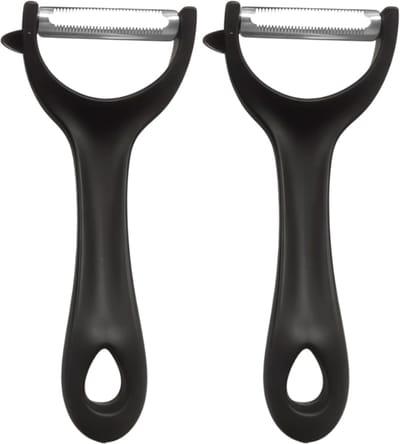 SnelShoppen - Set van 2 Roestvrijstalen Dunschillers - Zwart met Gekartelde Rand - Extra Scherp - Ideaal voor Groenten en Fruit - Keuken Musthave