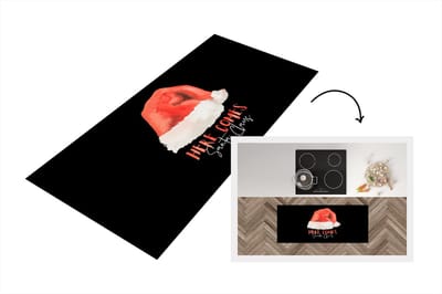 Keukenloper - Loper keuken - Spreuken - Here comes Santa Claus - Quotes - Kerstman - Kerstmuts - 120x50 cm - Keukenloper vinyl