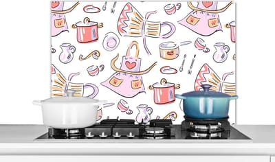 Spatscherm keuken 80x55 cm - Kookplaat achterwand Patronen - Keuken - Schort - Koken - Pastel - Muurbeschermer - Spatwand fornuis - Hoogwaardig aluminium
