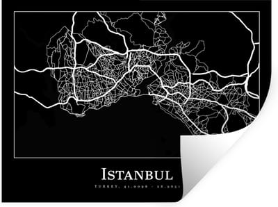 Muurstickers - Sticker Folie - Stadskaart - Istanbul - Plattegrond - Kaart - 40x30 cm - Plakfolie - Muurstickers Kinderkamer - Zelfklevend Behang - Zelfklevend behangpapier - Stickerfolie