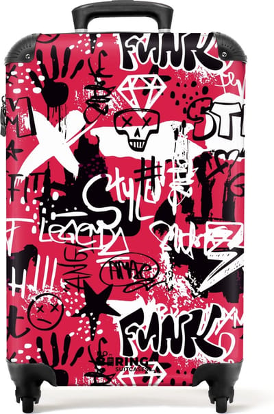 NoBoringSuitcases.com® - Handbagage koffer lichtgewicht - Reiskoffer trolley - Graffiti kunstwerk op roze achtergrond - Rolkoffer met wieltjes - Past binnen 55x40x20 en 55x35x25