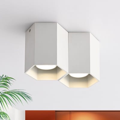 NETTLIFE Opbouwspot - 2-Lichts - Wit - zeshoekig - GU10 Fitting - Plafondspot - Metaal - Moderne Plafondlamp - voor Woonkamer | Slaafkamer | Gang - Zonder Lichtborn