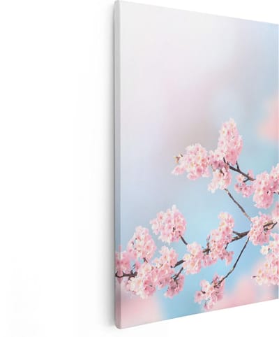 Artaza Canvas Schilderij Bloemen - 20x30 cm - Klein - Muurdecoratie Bloesem Tak - Wanddecoratie Woonkamer - Kamer Accessoires Roze