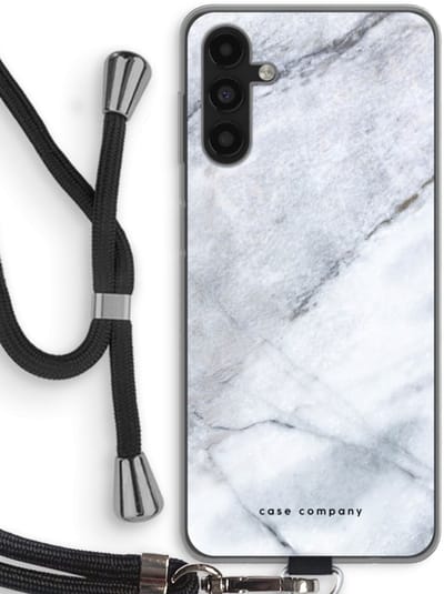 Case Company® - Hoesje met koord geschikt voor Samsung Galaxy A04s hoesje met Koord - Witte marmer - Telefoonhoesje met Zwart Koord - Bescherming aan alle Kanten en Over de Schermrand