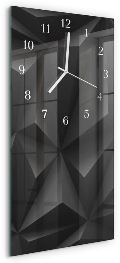 Tulup Wandklok - Patroon Glazen Klok Met Print - 30x60 cm - Zwart Moderne Glazen Wandklok - Witte Handen - Rechthoekige Wandklok - Glazen Klok Met Print - Wandklok Glas Met Motief
