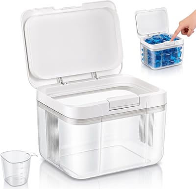 Transparante acryl opbergdoos voor 2,9 liter waspods, wasmiddelopslag met lepel en druksluiting, geur- en boosteroplossing