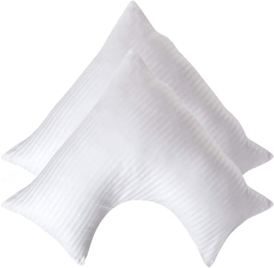Homescapes Satijn Streep Katoen V-Kussensloop – Set van 2 - Wit - 100% Egyptisch Katoen - 330TC - 38 x 76 cm