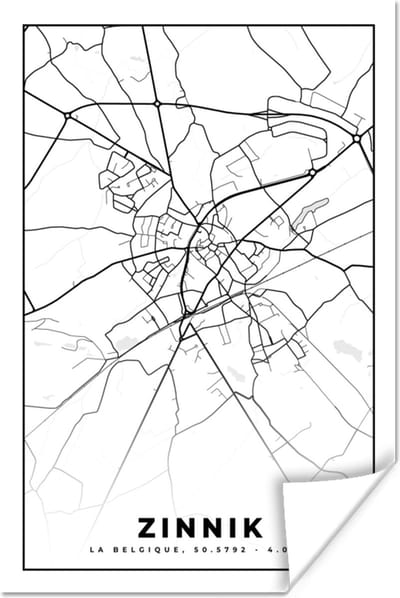 Poster Zwart Wit – België – Plattegrond – Stadskaart – Kaart – Zinnik - 120x180 cm XXL