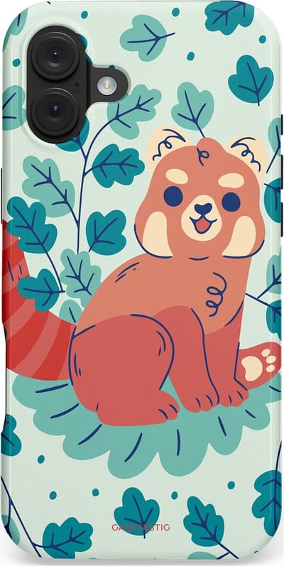 Casetastic hoesje geschikt voor Apple iPhone 16 Plus - MagSafe - Dubbellaagse bescherming - Rode panda tuin - Fashion Case - Lichtgrijs Petrol Koraal Crème