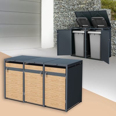 Klikoombouw, Container ombouw voor 3 containers tot 240 l, 200 x 80 x 120 cm, van staal met larikslook ML-Design