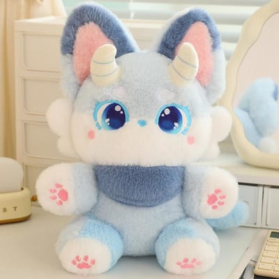 Mythische Fee Vos Knuffel Speelgoed Opgezette Drakenhoorn Roze Vossen Knuffel voor Kinderen Verjaardagscadeau voor Meisje Knuffelkussen Sierkussen about 30-35cm