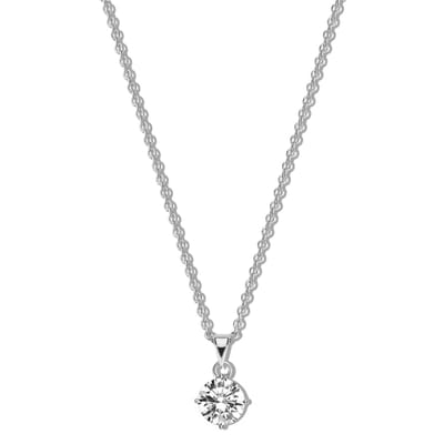 New Bling 9NB-1179 Zilveren Ketting met Zirkonia Hangertje 5mm - Wit - Ankerschakel - 1,6mm - 40+5cm - Rhodium - Zilver