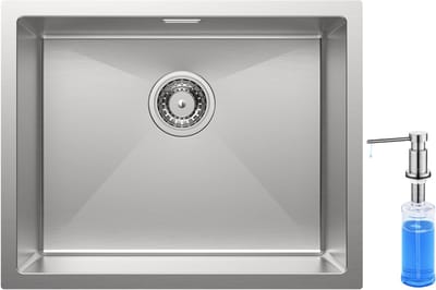 Auralum max Spoelbak RVS 55x44cm - Spoelbak Keuken Met Zeepdispenser 300ML - Keuken gootsteen - Enkele spoelbakken Met sifon - afvoer en overloopset